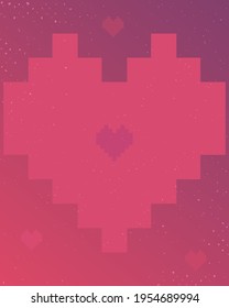 Pixel heart on pink background. Vector illustration for print and wallpaper. Minimalistic modern composition