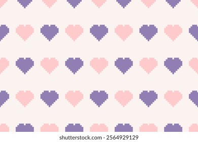 Pixel Heart Pattern  - Retro Style, Pink Love Theme, Valentine's Day Design for Crafts, Graphics, and Mosaic Embroidery Work