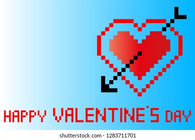 Pixel heart pierced by an arrow. Valentine's Day. Vector image. Background.