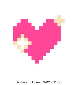 Pixel heart pink 8 bit for poster, print, design, elements