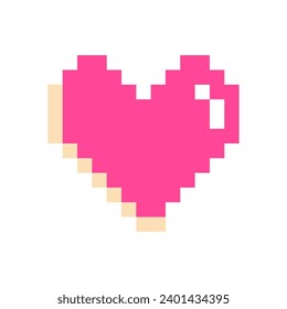 Pixel heart pink 8 bit for poster, print, design, elements
