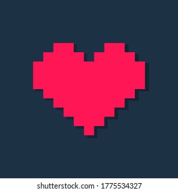 Pixel heart or pixelated heart flat red icon for apps and games.
