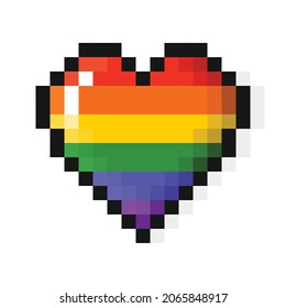 Pixel heart rainbow 8-bit icon, LGBT color symbol of homosexual love