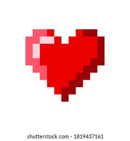 Pixel heart in retro style. Beautiful pixel art illustration with red pixel heart. Vector-art illustration. Retro style. Love logo. Red heart. Pixel game design. Cartoon style. Love symbol. EPS 10