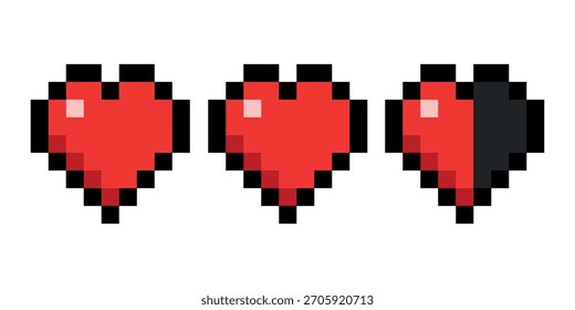 pixel heart in a row. Live