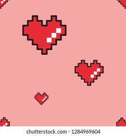 Pixel heart seamless background.