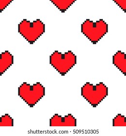 Pixel heart seamless pattern.