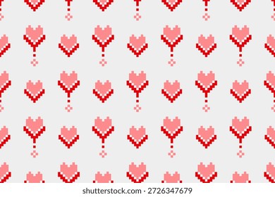Pixel Heart Seamless Pattern – Retro 8bit Game Style Love Design para textiles, moda y Fondo de pantalla