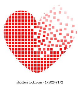 Pixel Heart Separating and Fading or Start to Form. Love Concept.