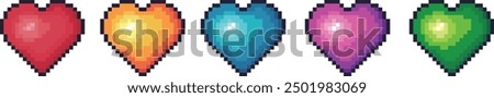 Pixel heart set icon 3d style. Vintage love symbol, 8 bit vector illustration. colorful pixel art 3d heart set.