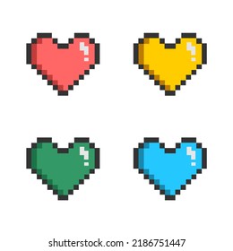 Pixel heart set icon in retro style. Vintage love symbol, 8 bit vector illustration for computer game. Web button