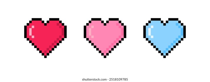Pixel heart set icons. Flat style. Vector icons.