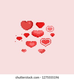 Pixel heart set.8bit.Valentine's day.