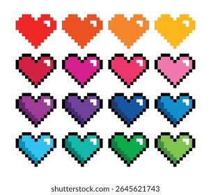 Pixel Heart Shape, 8-Bit Icon, Retro Gaming Symbol in Rainbow Spectrum