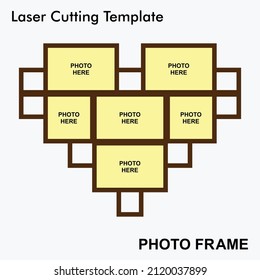 Pixel Heart Shaped Frame Laser cut photo frame with 6 photos. Creative and beautiful frame suitable for Home and Room Decor. Laser cut photo frame template design for mdf and acrylic cutting.