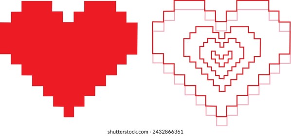 Ilustración vectorial de corazón de píxel en color rojo 