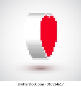 Pixel heart vector. Red pixel heart 3D effect on white background.