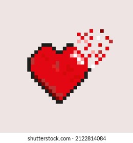 Pixel Heart Vector of Red Heart Dispersion Effect on White Background, Pixel Art