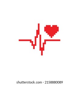 icono de latido de píxel.  Logotipo de arte de píxeles vectoriales latidos de corazón de 8 bits para el juego
