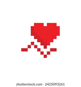 pixel heartbeat  icon.  Vector pixel art heart beat  8 bit logo for game
