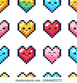 Icono de degradado colorido de corazones de píxeles, aislado 