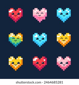 Pixel hearts colorful gradient icon, isolated 