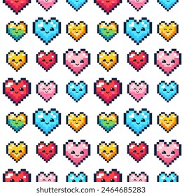 Pixel hearts colorful gradient icon, isolated 