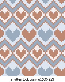 Pixel hearts, geometric seamless vector pattern