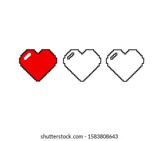 Pixel hearts are one red and two white with a black stroke and white highlights