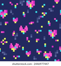 Pixel-Herzen nahtlose Muster. Pixel Hearts Hintergrund im Retro Video Spielstil. Stock-Illustration für Druck-, Bildschirmhintergrund-, Textil-, Scrapbooking- und Packpapier.