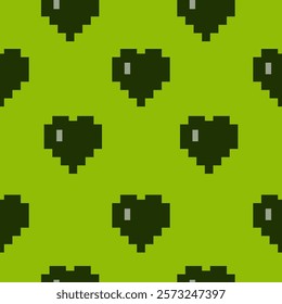 Pixel hearts seamless pattern. Repeating background in retro game style.