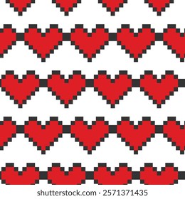 Pixel hearts Seamless Pattern. St Valentines Day Abstract Background Texture or wallpaper concept