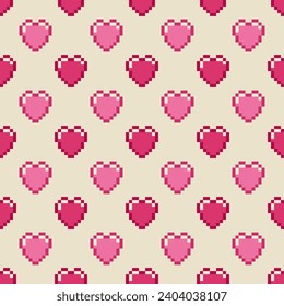 Pixel corazón patrón sin fisuras en el estilo retro de moda de 8 bits.Ilustración vectorial