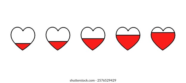 Pixel hearts set. Pixel art heart. Vector 8 bit heart icon