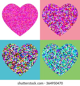 Pixel hearts vector background. Colorful heart background.