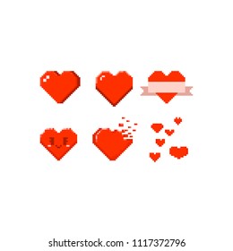 Pixel hearts.8 bit icon.