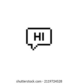  pixel hi icon.  speech bubble, chat sign pixel art icon vector 8 bit game 