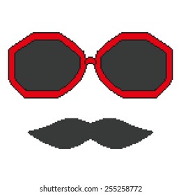 Pixel hipster glasses and mustache