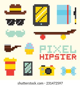 "Pixel hipster" isolated vector objects set