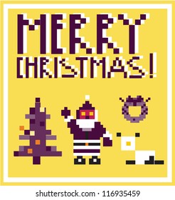 Pixel Holidays People card theme in pixel art style, vector illustration