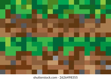 pixel horizontal background two layers of top layer of earth in section. texture of earth and grass of conceptual game in style of pixel art,
