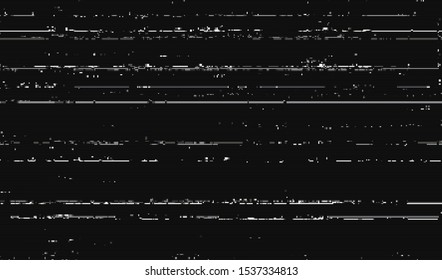 Pixel horizontal white digital noise on a dark background. Faulty dangling video. Screen image of a broken TV. Vector illustration.