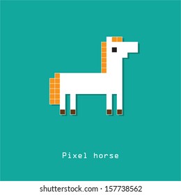 Pixel Horse. Vector Card