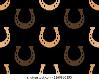 Pixel horseshoes seamless pattern. Happy Saint Patrick's Day. Symbol of good luck and happiness 8 bit horseshoe in retro video game style. Vector illustration