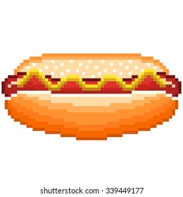 Pixel Hot Dog High Detailed Isolated Vector