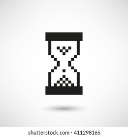 pixel hourglass - black vector  icon with shadow