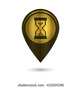 pixel hourglass - black vector icon; golden  map pointer