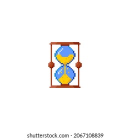 Pixel hourglass icon on isolated white background. Children's coloring by numbers. Vector stock illustration