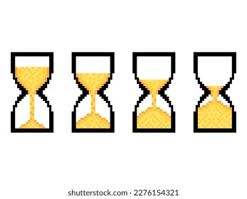 Icono de cristal de color de píxeles aislado en fondo blanco. Temporizador de cristal de arena de 8 bits en estilo retro 2d. Hormigón en forma de píxel. Diseño de banners, marketing, materiales promocionales. Ilustración del vector