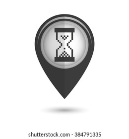 pixel hourglass - vector icon;  black map pointer